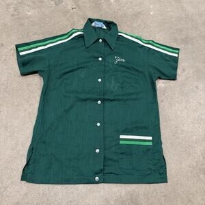 VINTAGE 60s HILTON CHAIN STITCH BOWLING ROCKABILLY BUTTON UP SHIRT 34/SMALL